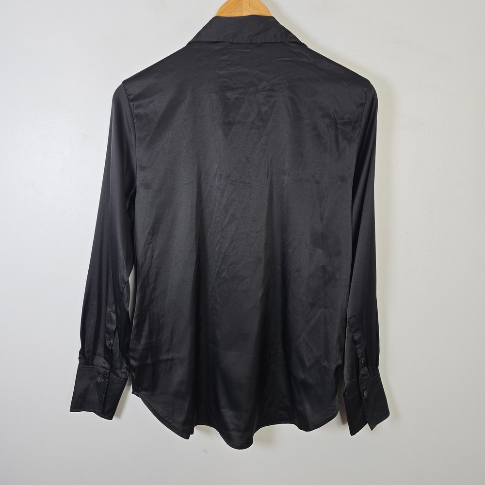 H&M Womens Black‎ Satin Button Down Shirt Long Sleeve Blouse Size S - Picture 2 of 6
